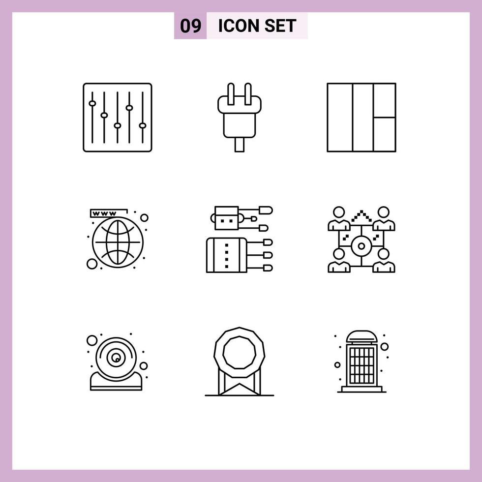 Modern Set of 9 Outlines and symbols such as chinese worldwide power website network Editable Vector Design Elements