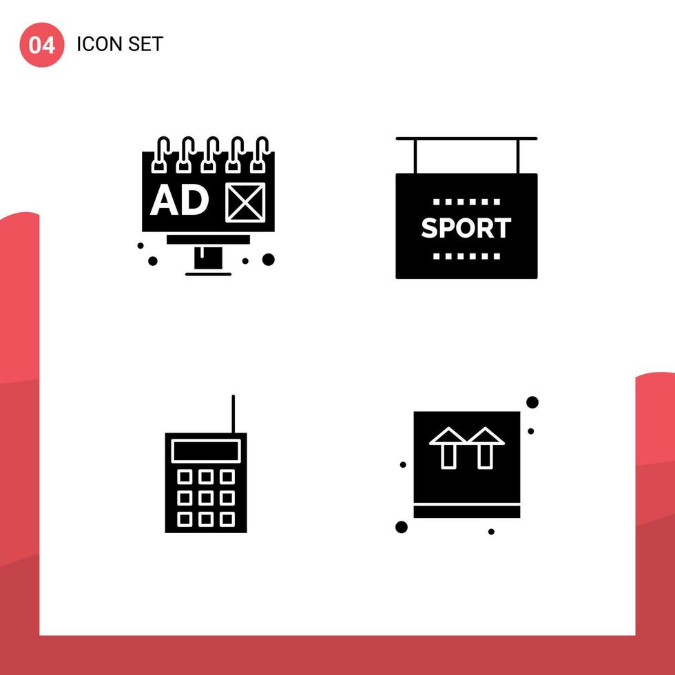 4 User Interface Solid Glyph Pack of modern Signs and Symbols of ad radio info sports walkie Editable Vector Design Elements