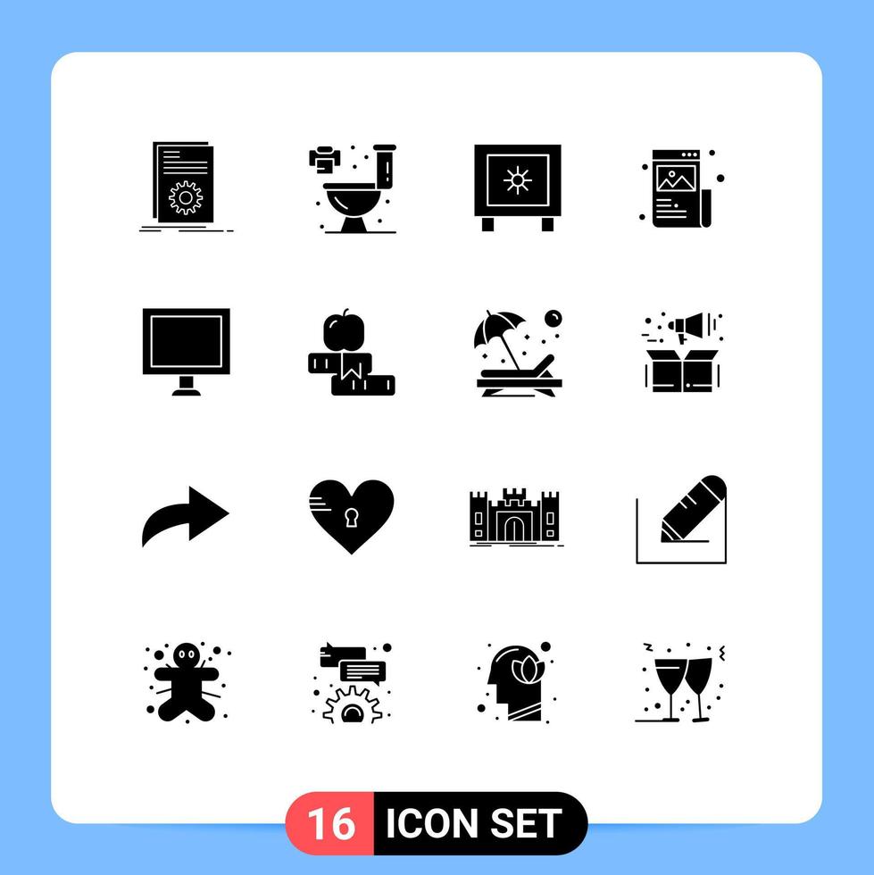 16 Universal Solid Glyphs Set for Web and Mobile Applications computer graphic locker designing art Editable Vector Design Elements