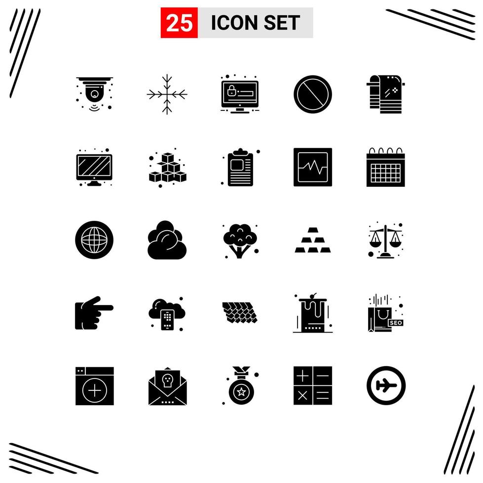 Universal Icon Symbols Group of 25 Modern Solid Glyphs of dry ui seo trash deny Editable Vector Design Elements