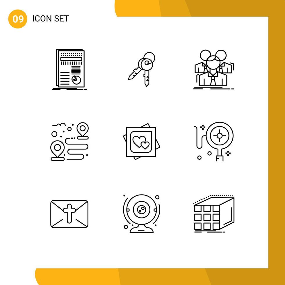 Modern Set of 9 Outlines Pictograph of path road home destination meeting Editable Vector Design Elements