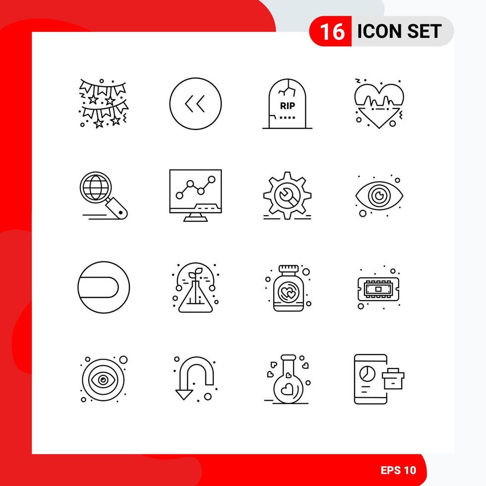 Pack of 16 creative Outlines of globe line death heart halloween Editable Vector Design Elements