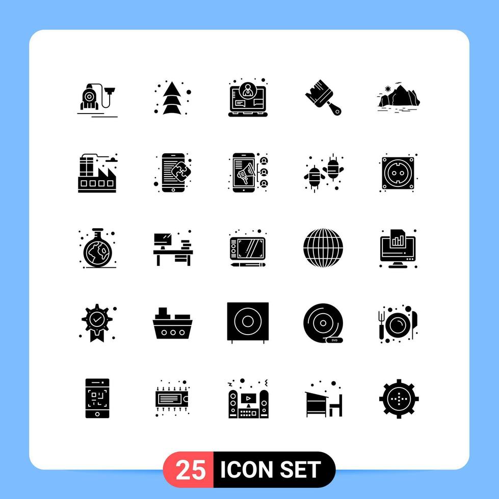Editable Vector Line Pack of 25 Simple Solid Glyphs of hill paint business construction brush Editable Vector Design Elements