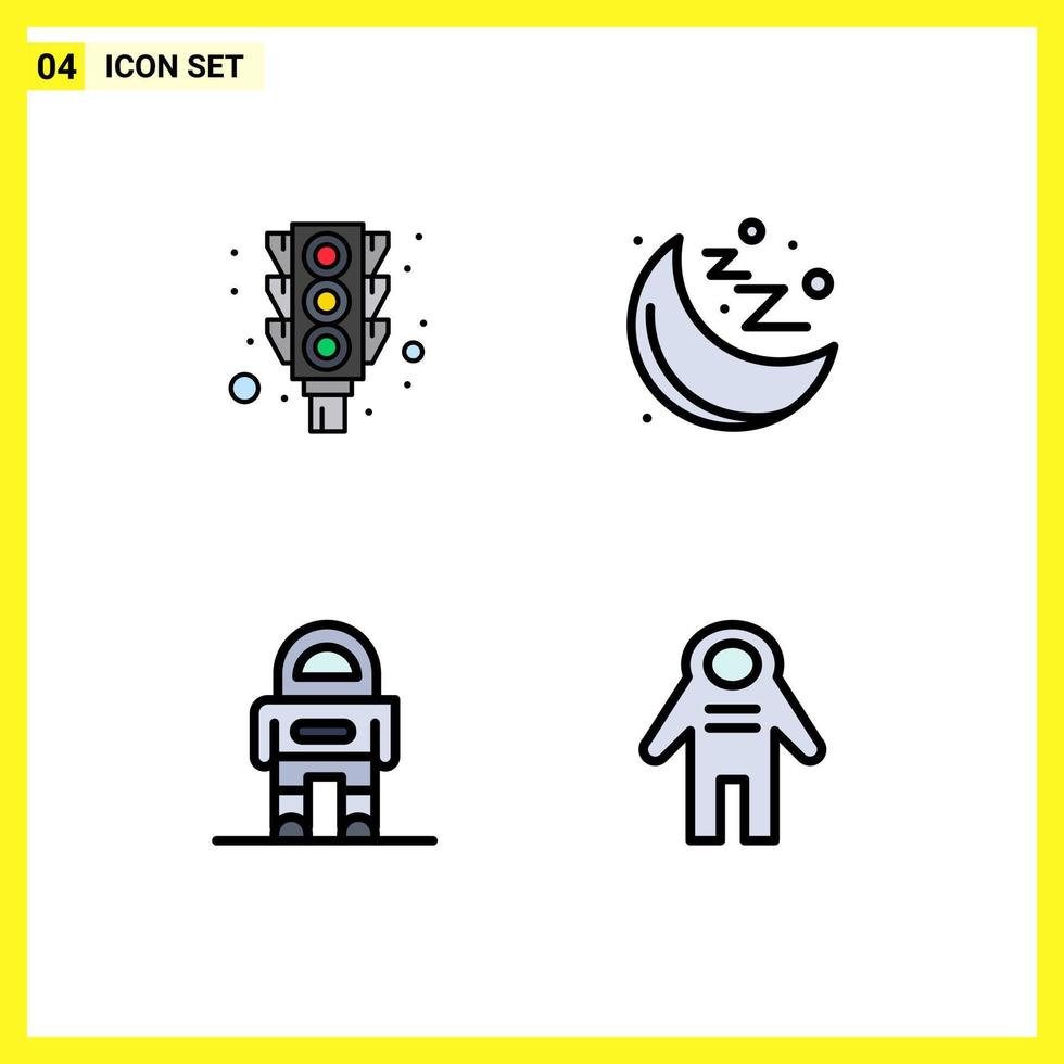 Modern Set of 4 Filledline Flat Colors Pictograph of light space stop moon astronaut Editable Vector Design Elements