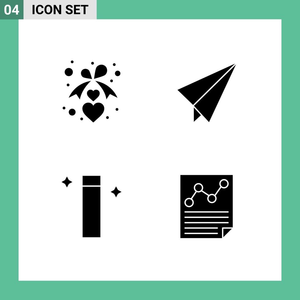 4 Universal Solid Glyph Signs Symbols of heart wizard romance plane document Editable Vector Design Elements