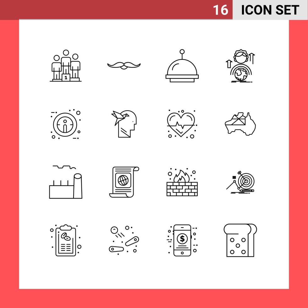 Set of 16 Modern UI Icons Symbols Signs for info global men female abilities Editable Vector Design Elements