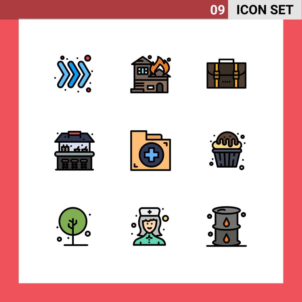 Set of 9 Modern UI Icons Symbols Signs for first bag bag aid water Editable Vector Design Elements