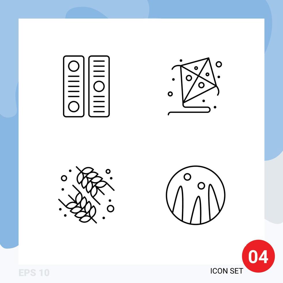 4 Universal Line Signs Symbols of archive healthy file cover hobby hair conditioning Editable Vector Design Elements