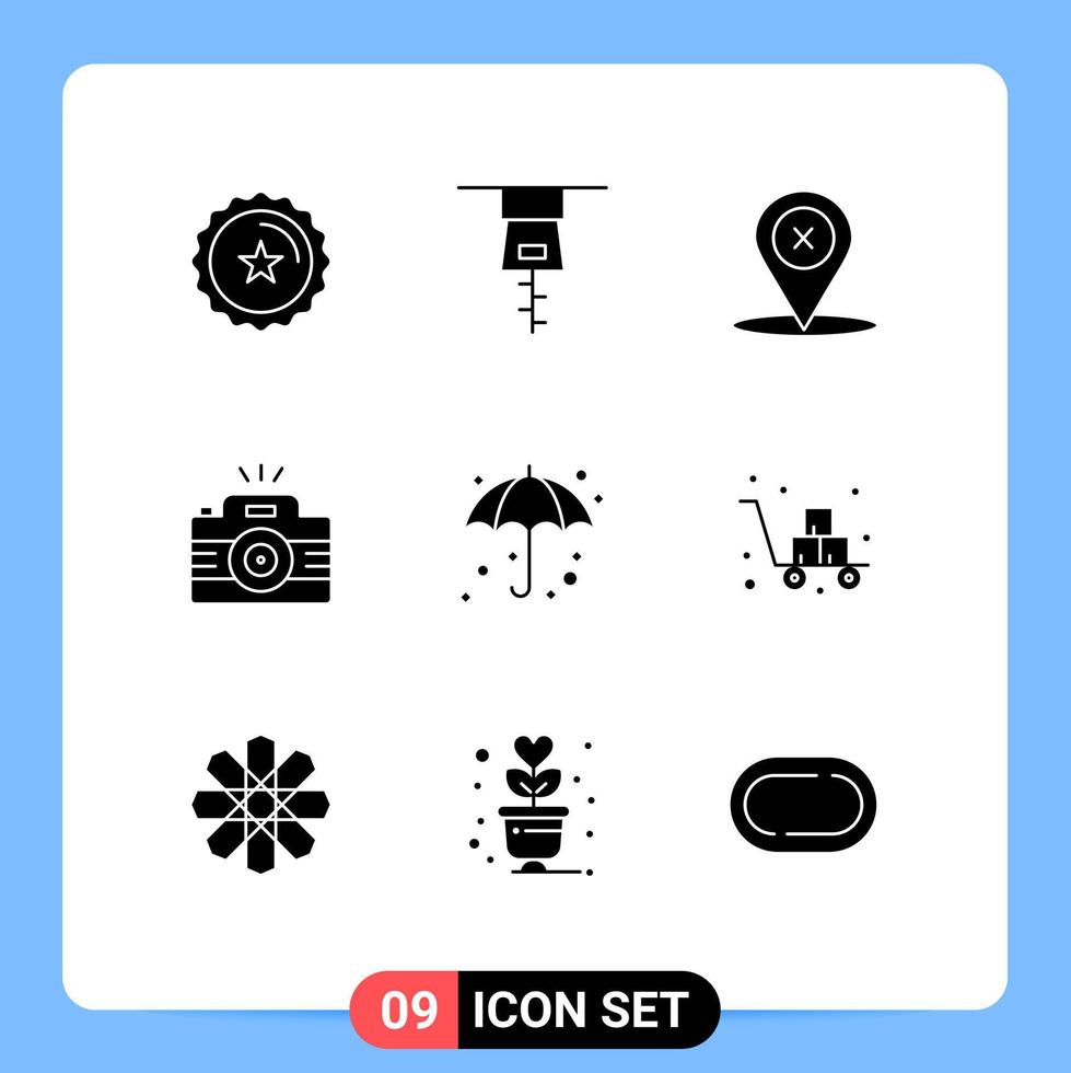 User Interface Pack of 9 Basic Solid Glyphs of weather beach place image photo Editable Vector Design Elements