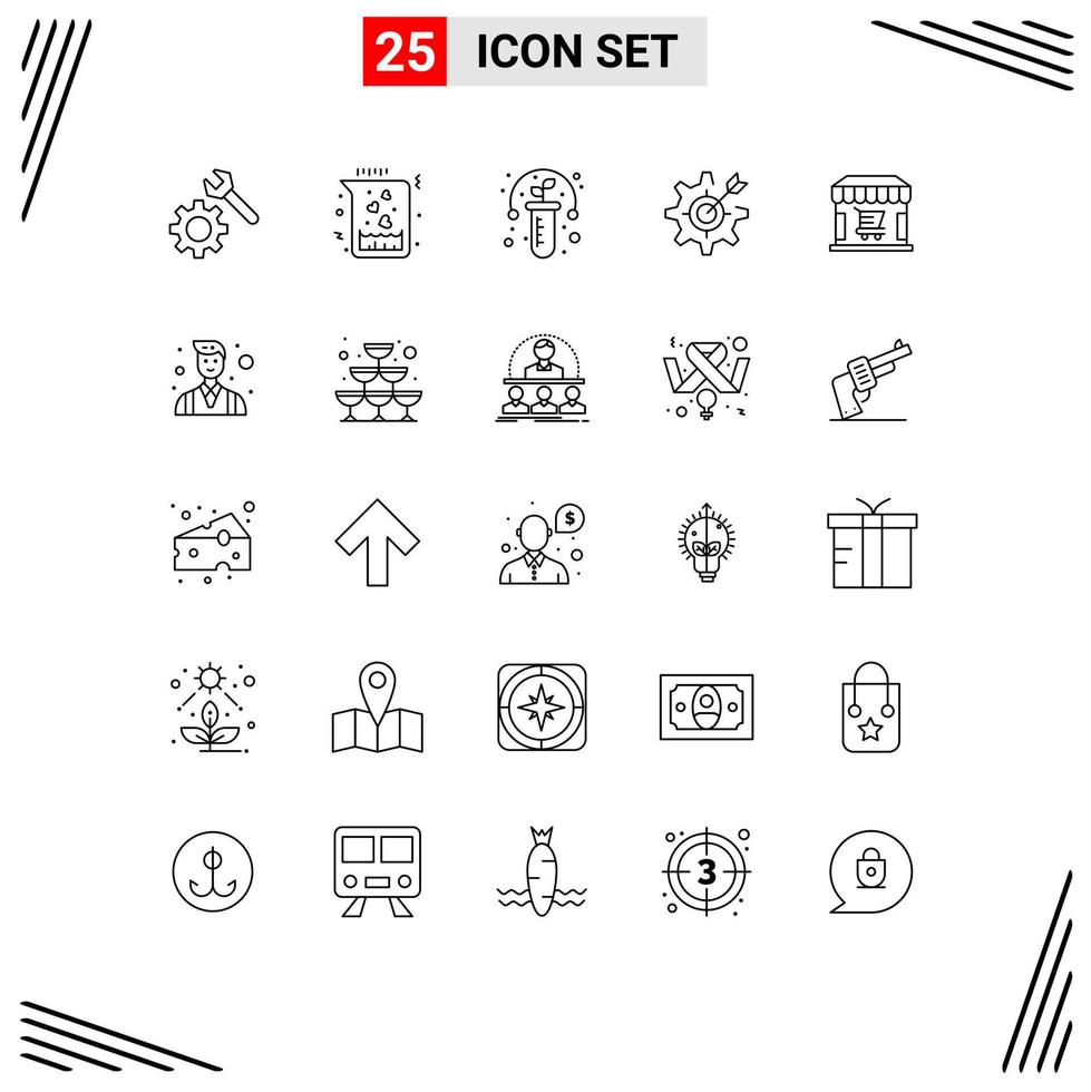 Pictogram Set of 25 Simple Lines of shop target plant setting focus Editable Vector Design Elements