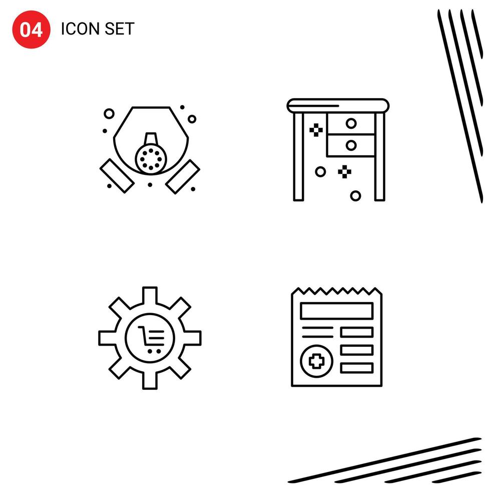 Stock Vector Icon Pack of 4 Line Signs and Symbols for gas configuration waste office desk commerce Editable Vector Design Elements