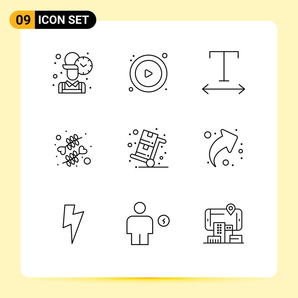Group of 9 Modern Outlines Set for trolley sales tracking sale romance Editable Vector Design Elements