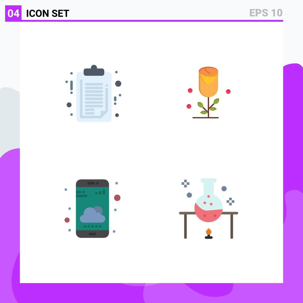 Pictogram Set of 4 Simple Flat Icons of document smartphone clip board heart weather app Editable Vector Design Elements