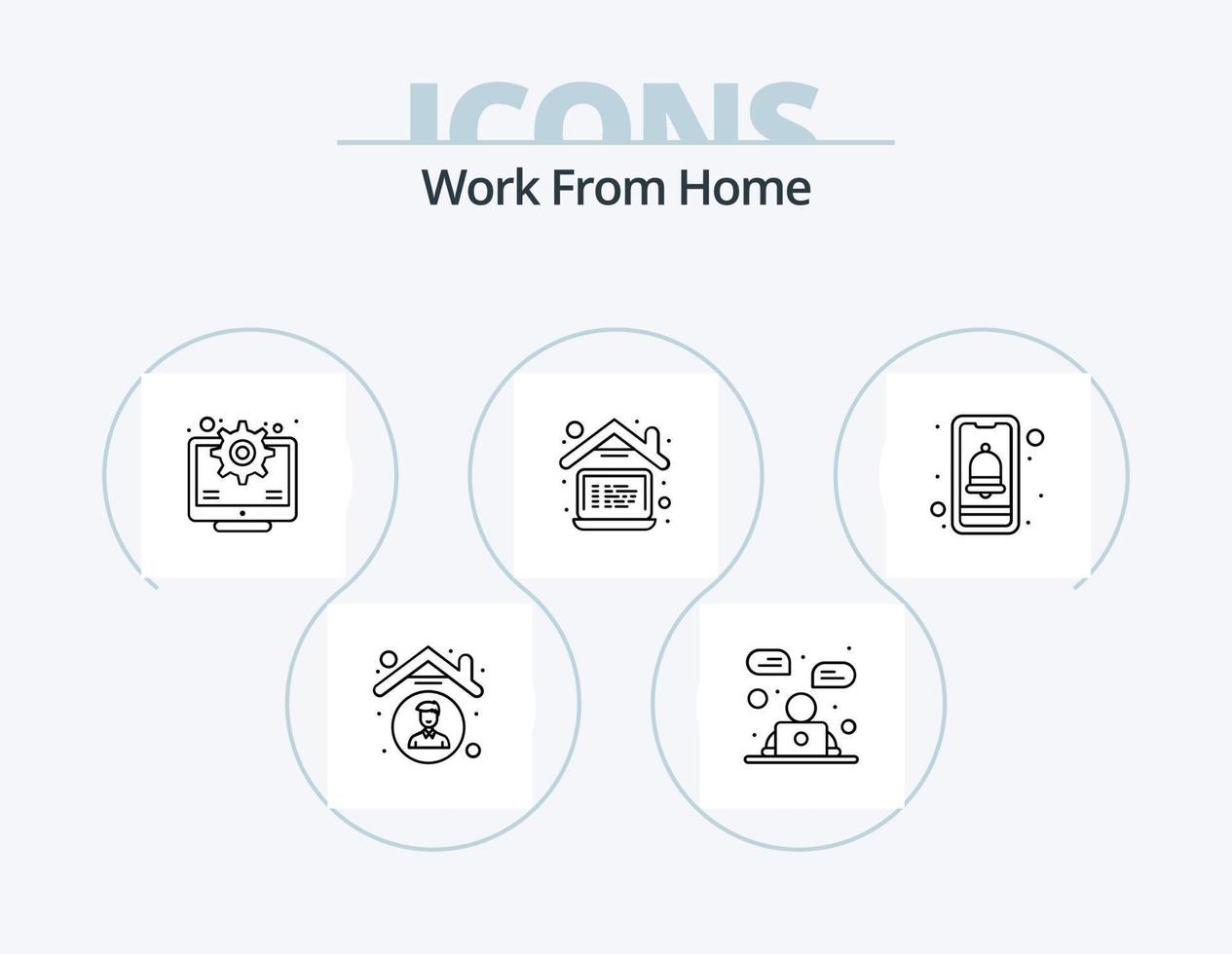 Work From Home Line Icon Pack 5 Icon Design. video conference. online. document. internet. sharing online vector