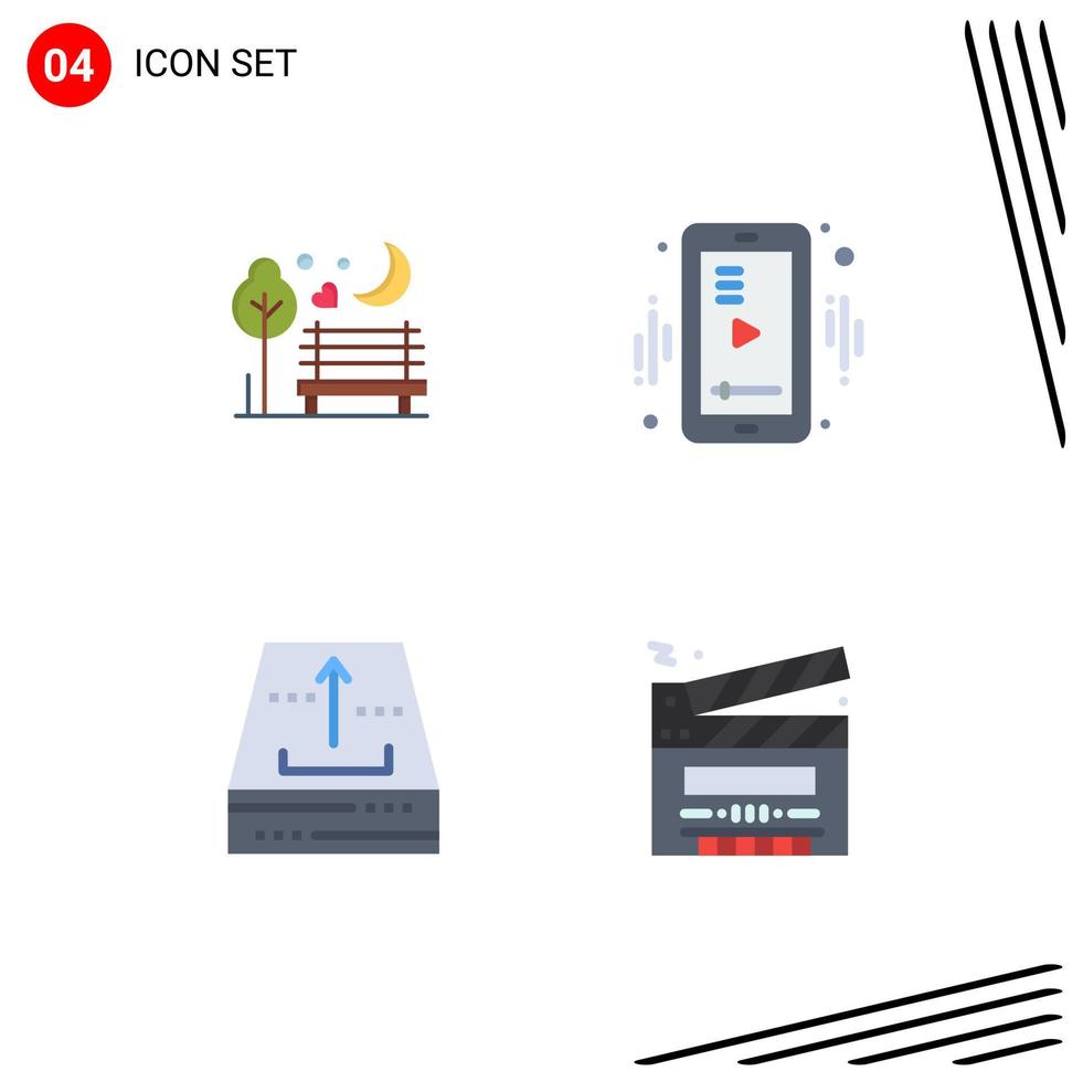 4 Universal Flat Icons Set for Web and Mobile Applications night archive romantic mobile file Editable Vector Design Elements