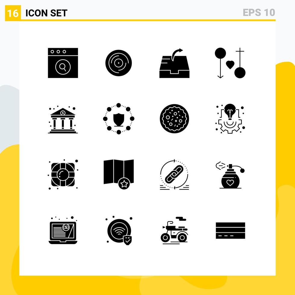 Modern Set of 16 Solid Glyphs Pictograph of business passion mail marriage love Editable Vector Design Elements