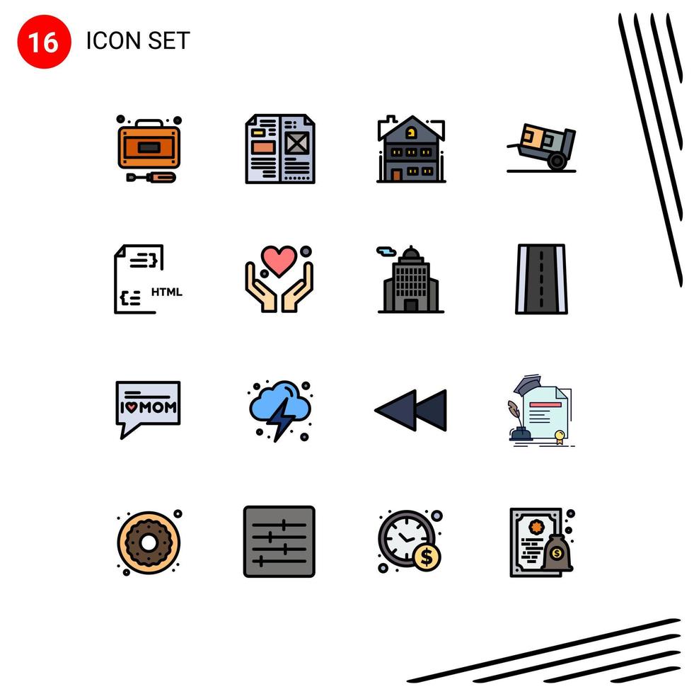 Set of 16 Modern UI Icons Symbols Signs for coding logistic media handcart home Editable Creative Vector Design Elements