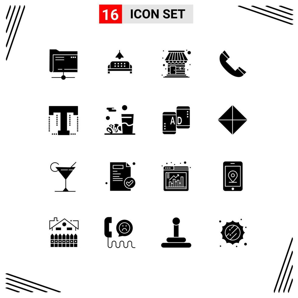 Set of 16 Modern UI Icons Symbols Signs for text telephone building phone call Editable Vector Design Elements