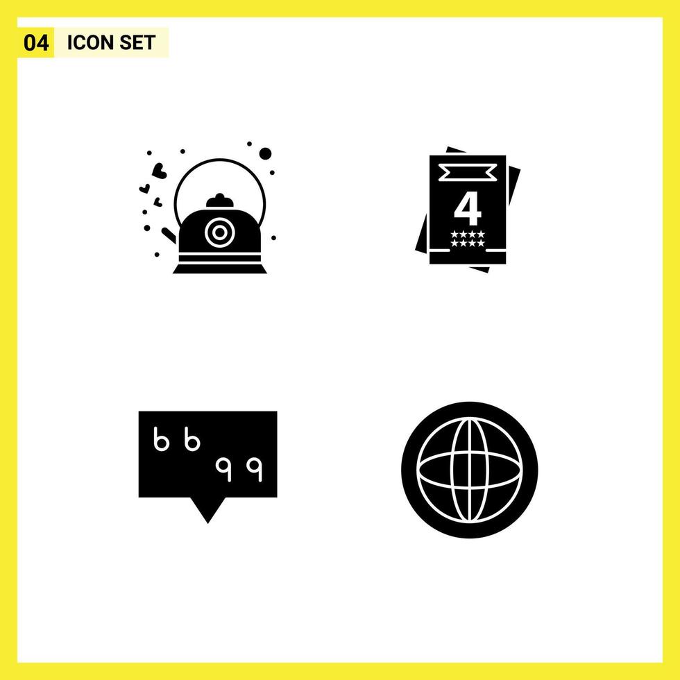4 Universal Solid Glyph Signs Symbols of brew message kettle love center Editable Vector Design Elements