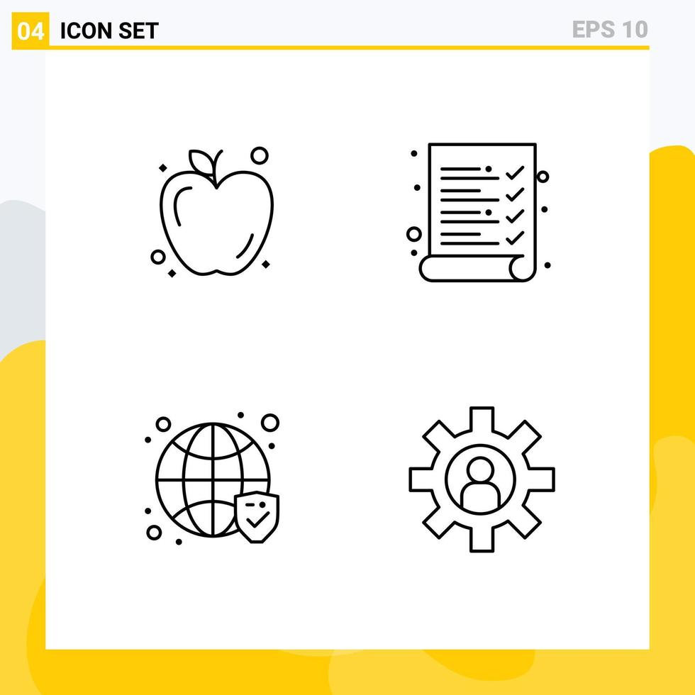 Mobile Interface Line Set of 4 Pictograms of apple verified audit globe employee Editable Vector Design Elements