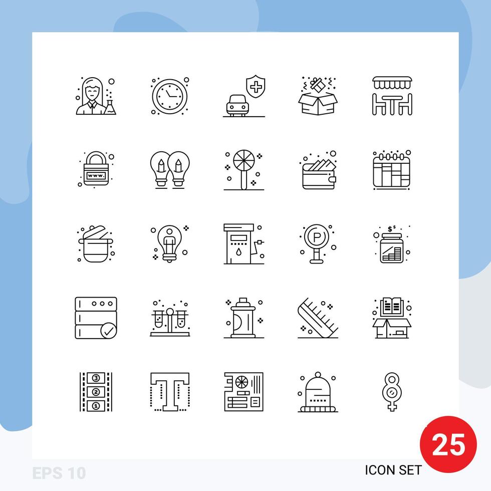 Mobile Interface Line Set of 25 Pictograms of eat resturant time optimization gift birthday Editable Vector Design Elements