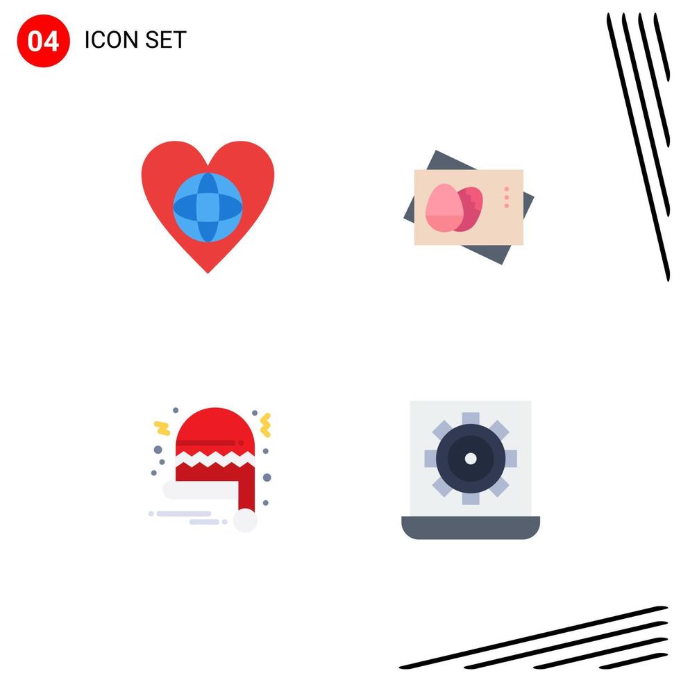 4 Flat Icon concept for Websites Mobile and Apps ecology christmas hat heart egg santa hat Editable Vector Design Elements