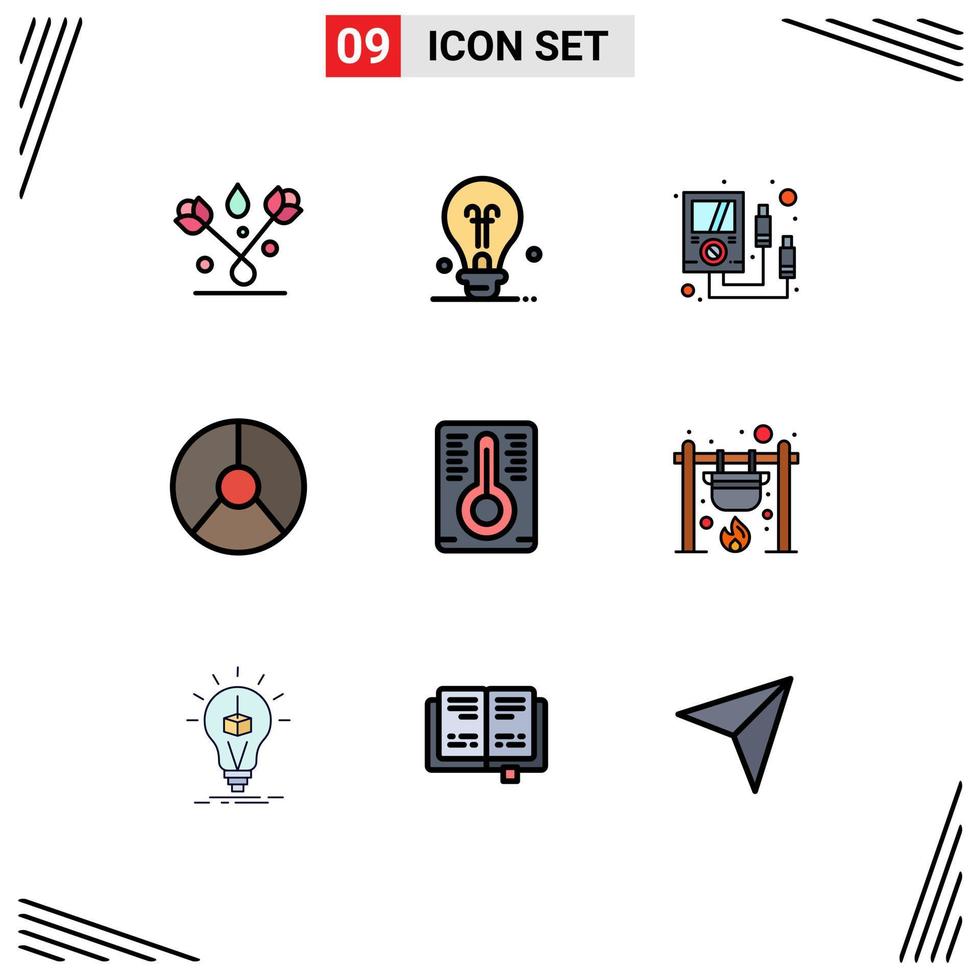 Pictogram Set of 9 Simple Filledline Flat Colors of temperature measurement pie electronics graphical chart Editable Vector Design Elements