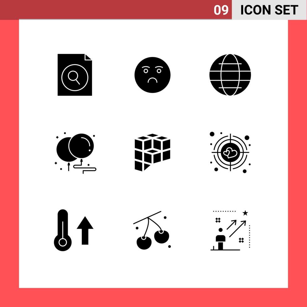 Group of 9 Modern Solid Glyphs Set for crypto peer plays internet party birthday Editable Vector Design Elements