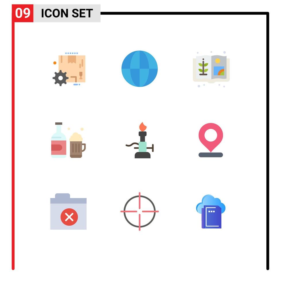 Stock Vector Icon Pack of 9 Line Signs and Symbols for science lab book fire cup Editable Vector Design Elements