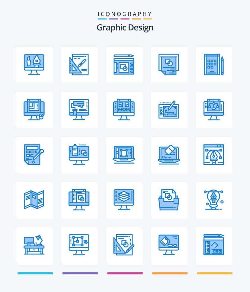 Creative Graphic Design 25 Blue icon pack  Such As paint roller. computer. book. web layout. web designing vector