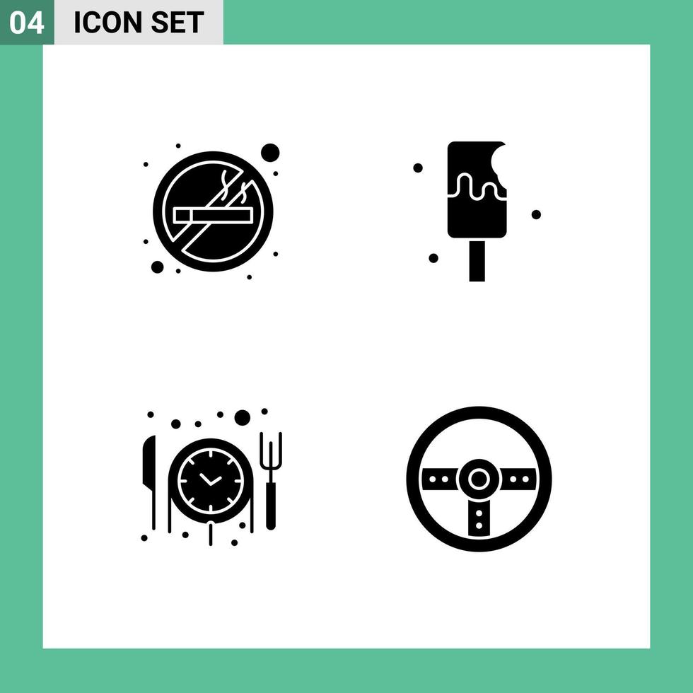 Solid Glyph Pack of 4 Universal Symbols of cigarette reservation smoking ice cream controller Editable Vector Design Elements