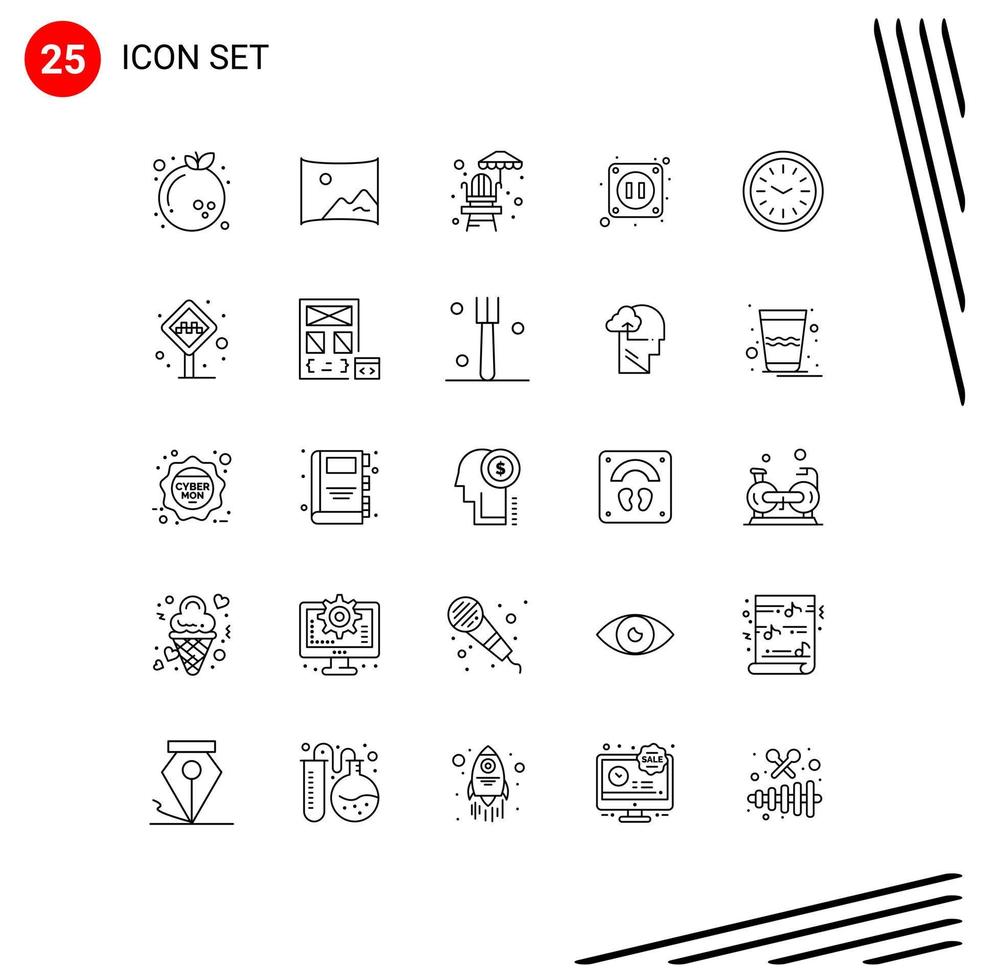 Group of 25 Modern Lines Set for airport wall life guard chair clock electricity Editable Vector Design Elements