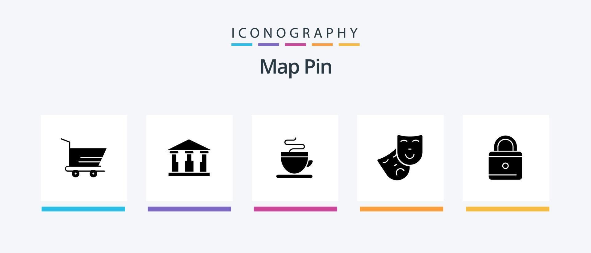 Map Pin Glyph 5 Icon Pack Including . cup. security. education. Creative Icons Design vector