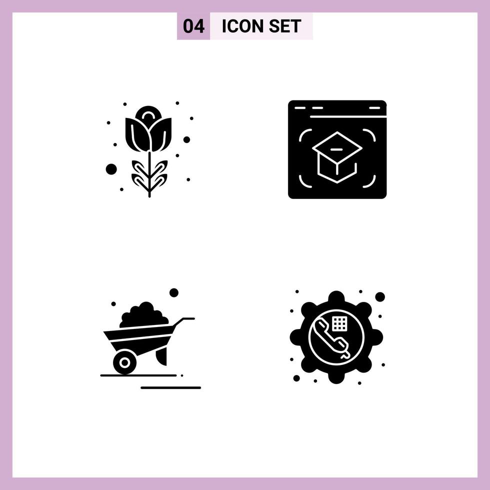 Solid Glyph Pack of 4 Universal Symbols of easter barrow rose learning trolley Editable Vector Design Elements