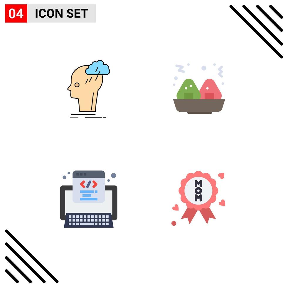 Pictogram Set of 4 Simple Flat Icons of brainstorm program idea fast medal Editable Vector Design Elements
