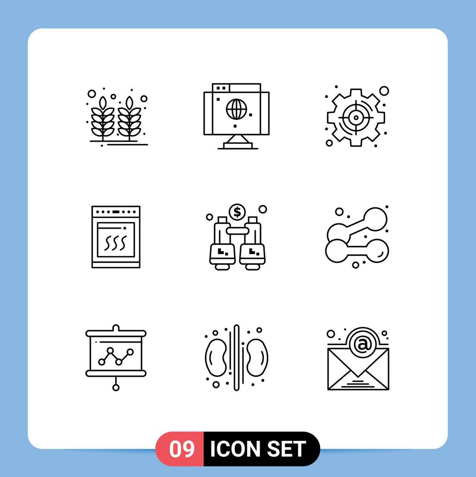 User Interface Pack of 9 Basic Outlines of binoculars microwave goal kitchen target Editable Vector Design Elements