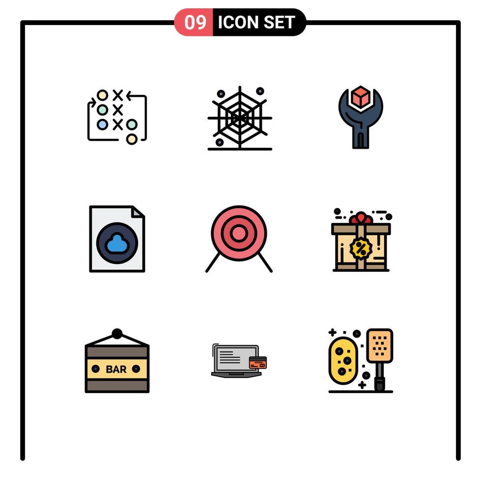 Set of 9 Vector Filledline Flat Colors on Grid for sport file config document service Editable Vector Design Elements