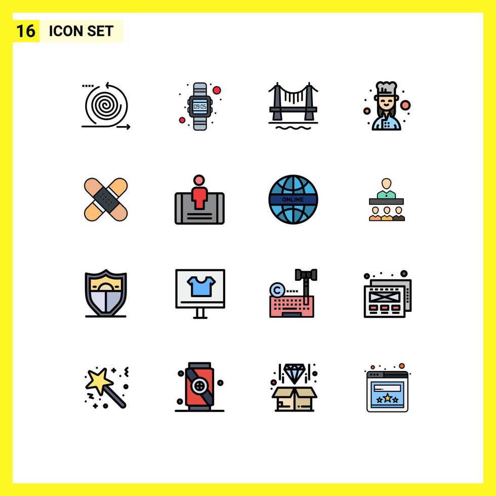 Set of 16 Modern UI Icons Symbols Signs for aid female chef hand watch cook cityscape Editable Creative Vector Design Elements