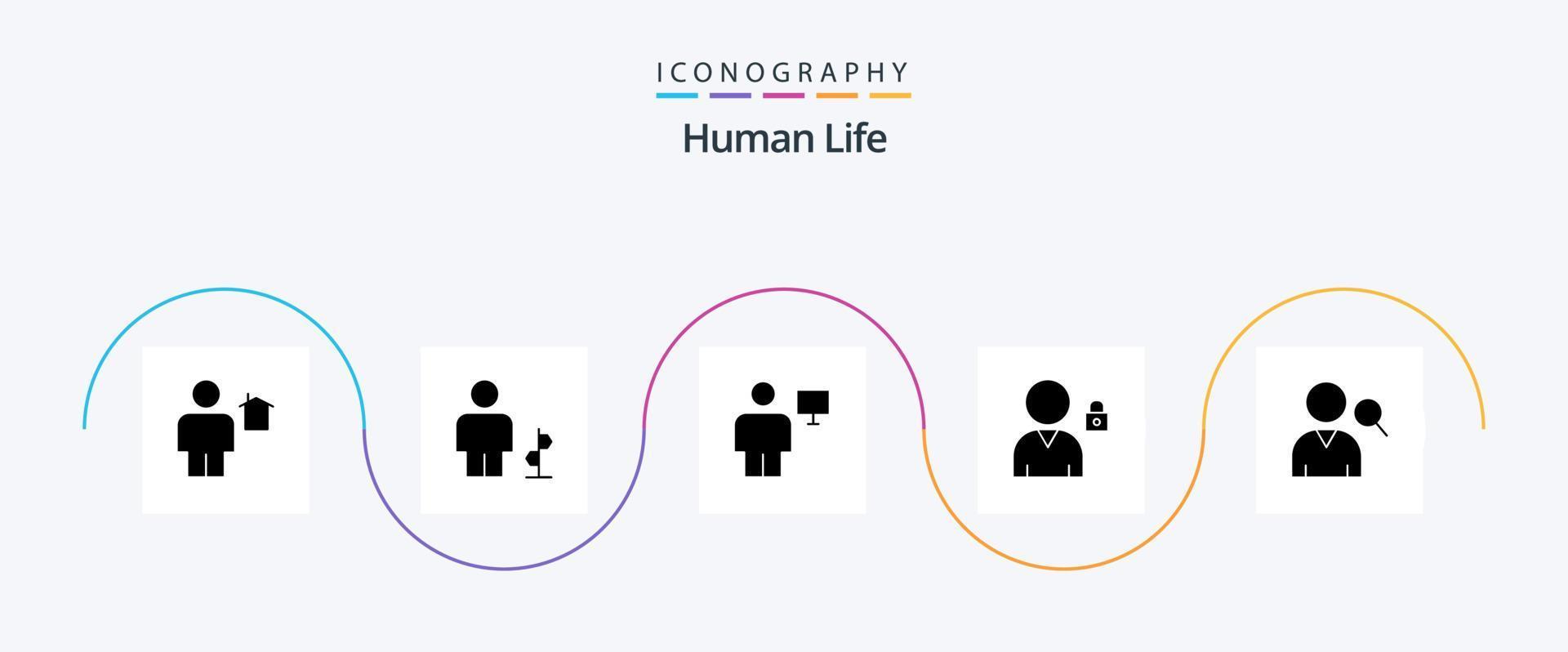 Human Glyph 5 Icon Pack Including user. block. human. screen. computer vector