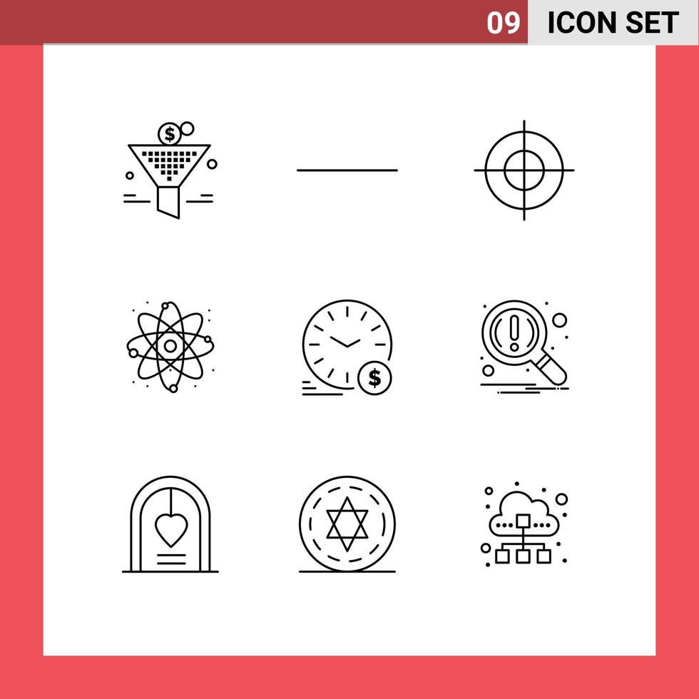9 Universal Outlines Set for Web and Mobile Applications wallclock money point time power Editable Vector Design Elements