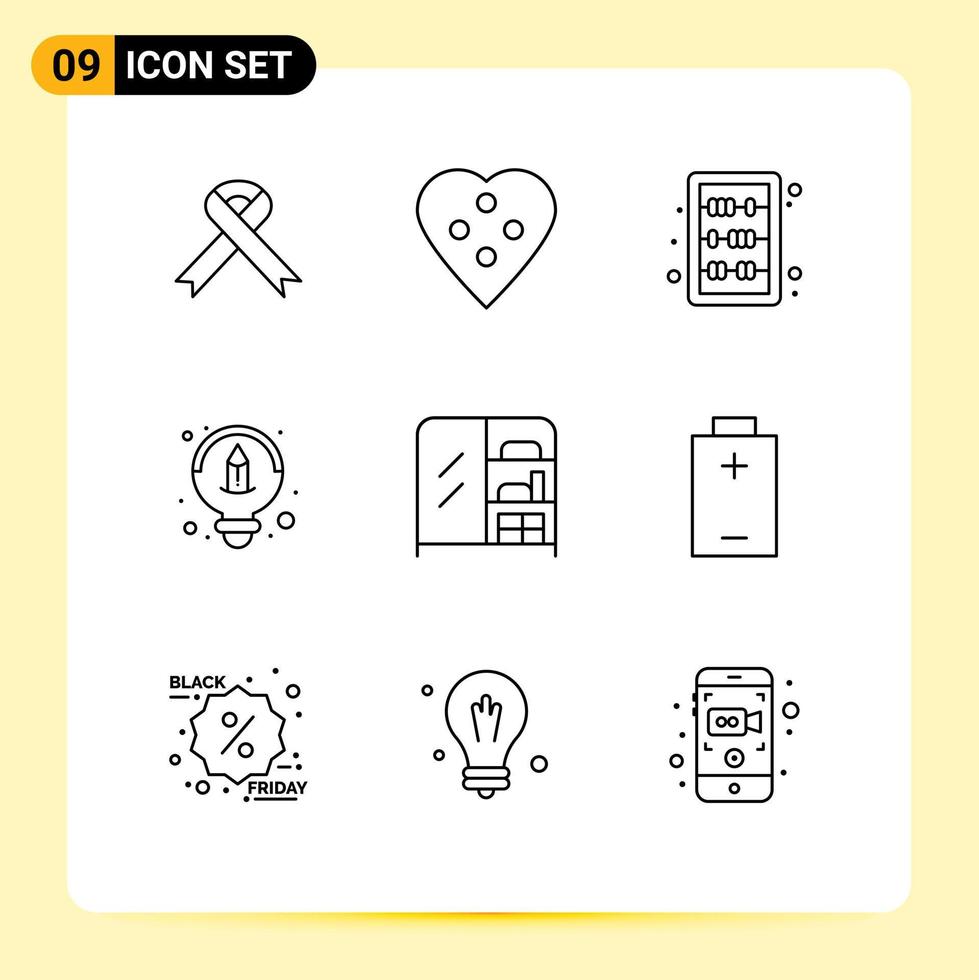 9 User Interface Outline Pack of modern Signs and Symbols of interior idea sewing accessories design learning Editable Vector Design Elements