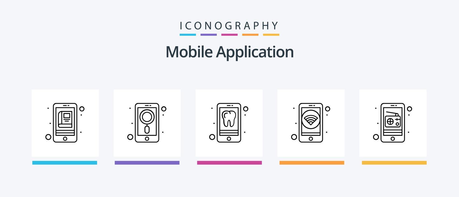 Mobile Application Line 5 Icon Pack Including book. app. podcast app. audio. Creative Icons Design vector