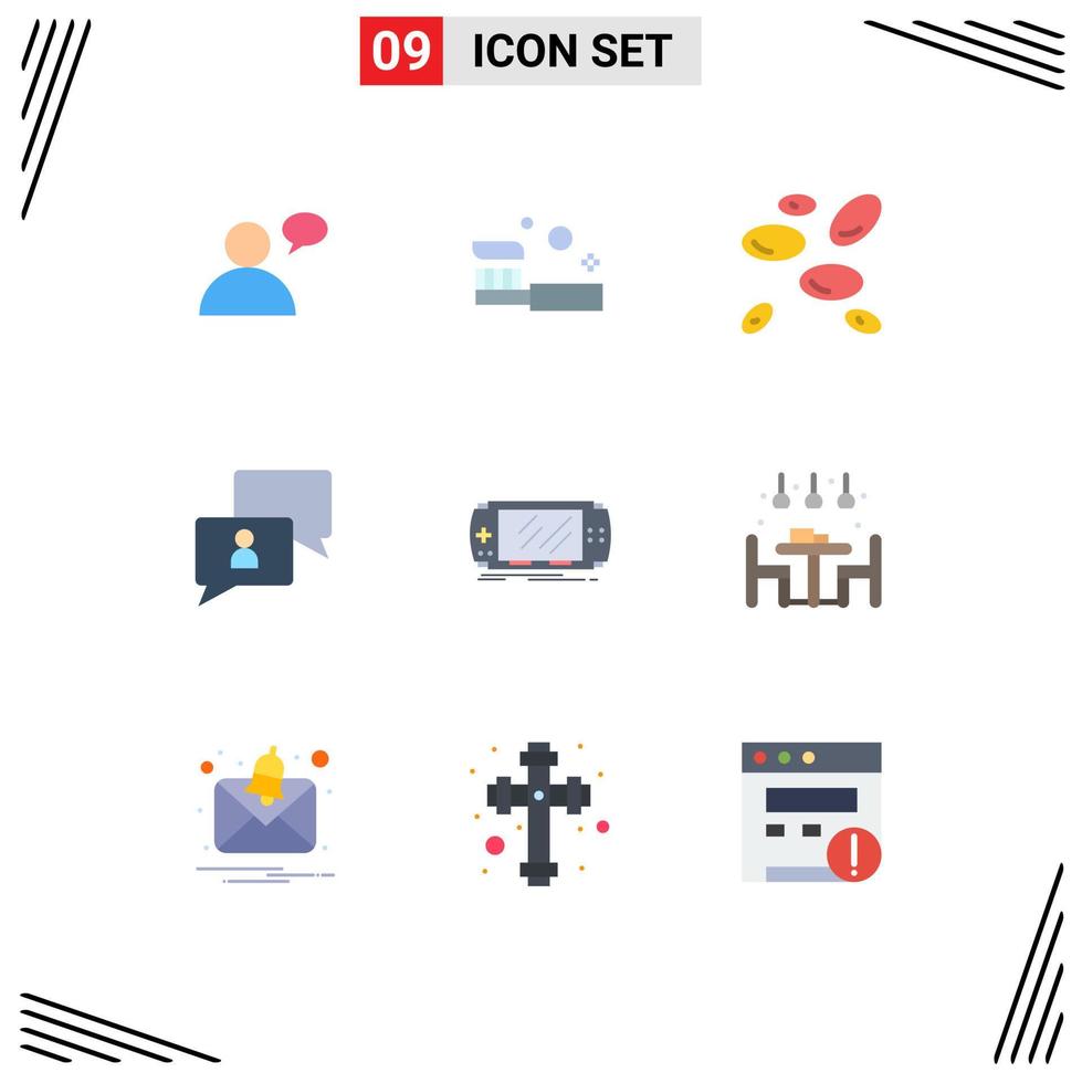 Universal Icon Symbols Group of 9 Modern Flat Colors of device user hematology man chatting Editable Vector Design Elements