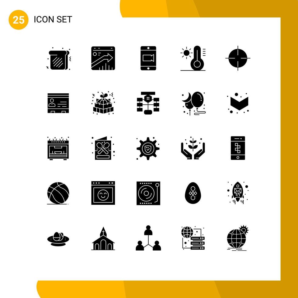 Mobile Interface Solid Glyph Set of 25 Pictograms of symbols sign mobile oil sun Editable Vector Design Elements