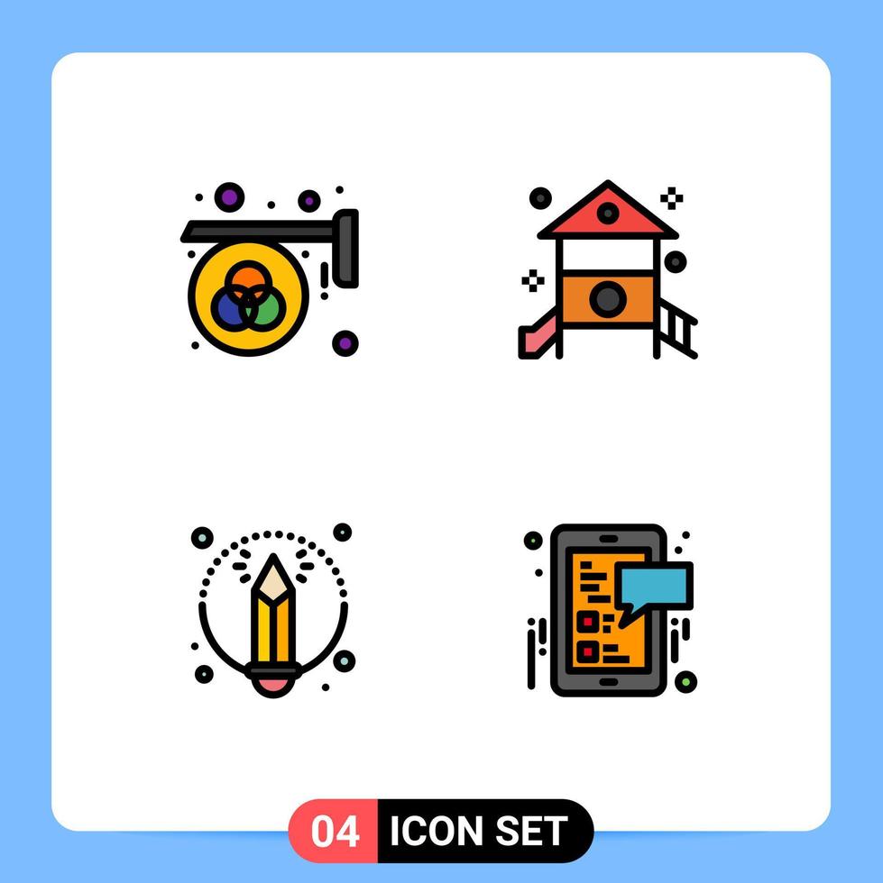 línea de relleno plano color paquete de 4 4 universal símbolos de anuncio jugar paleta niños Arte editable vector diseño elementos