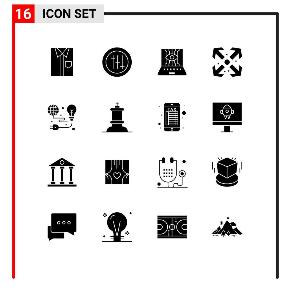 Pack of 16 Modern Solid Glyphs Signs and Symbols for Web Print Media such as maximize arrows preferences technology engineering Editable Vector Design Elements