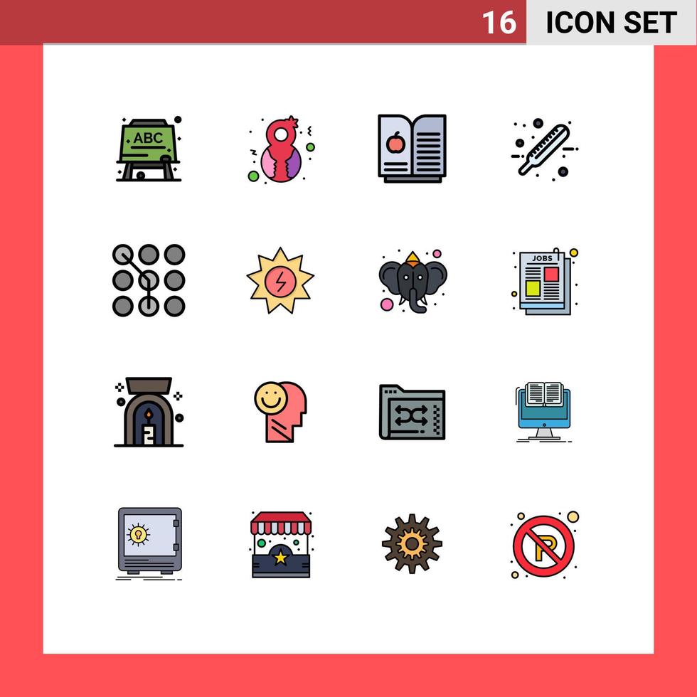 16 Universal Flat Color Filled Line Signs Symbols of security passkey science code test Editable Creative Vector Design Elements