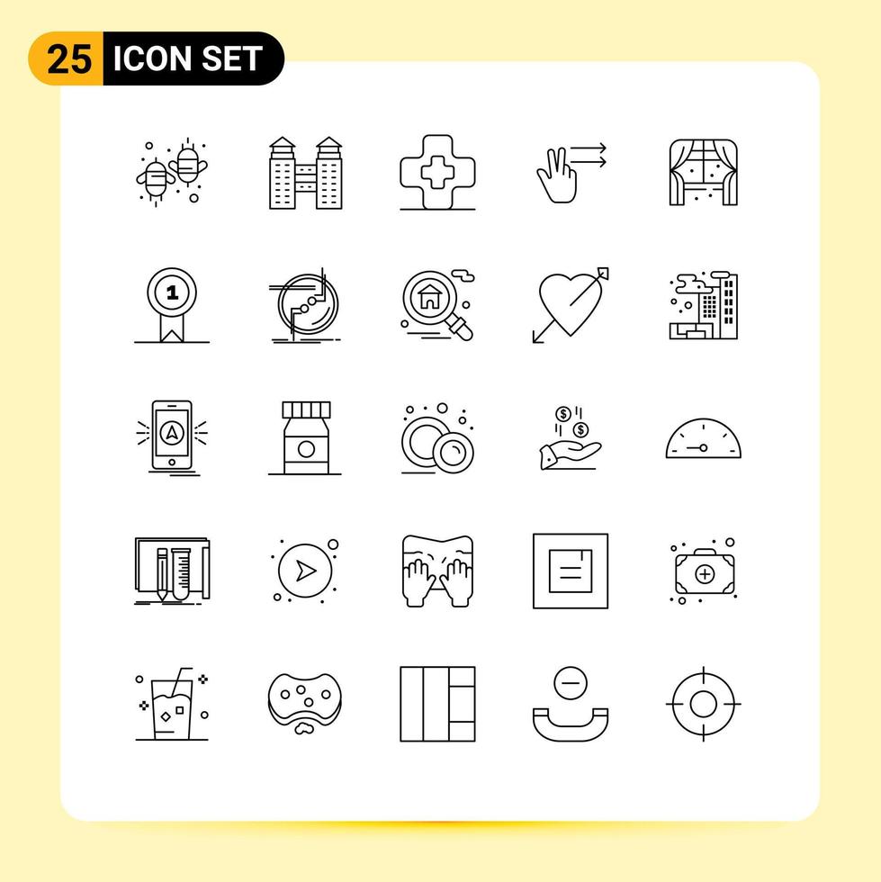 User Interface Pack of 25 Basic Lines of window home hospital furniture gesture Editable Vector Design Elements