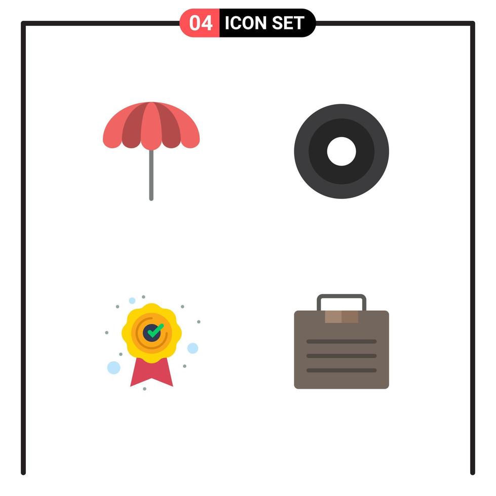 Flat Icon Pack of 4 Universal Symbols of beach quality assurance wet line briefcase Editable Vector Design Elements