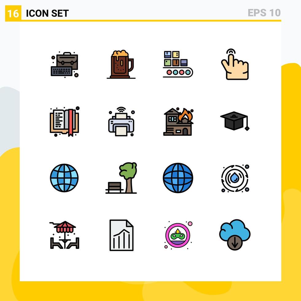 Flat Color Filled Line Pack of 16 Universal Symbols of book gesture jar double product Editable Creative Vector Design Elements